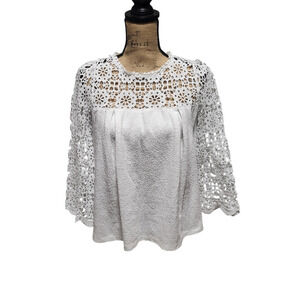 Eri+Ali white crochet long sleeve top, size small